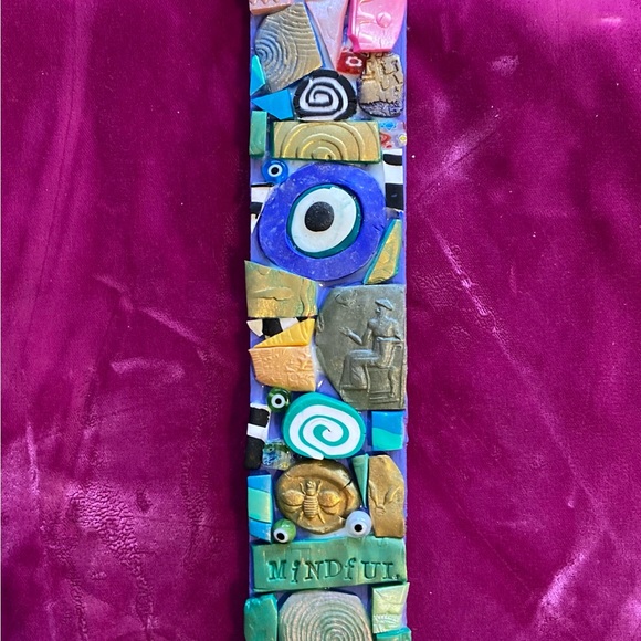 Handmade Polymer Clay Mosaic Art “Bee Mindful”Plaque Original On Wood - Picture 7 of 11